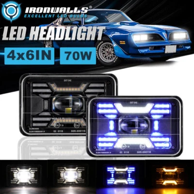 Pair 4X6" LED Headlights Hi-Lo Blue DRL Amber Signal For Pontiac Grand Prix - Изображение 1 из 4