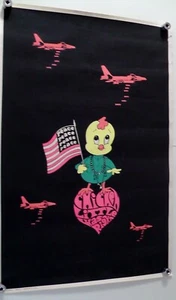 RARE 1966 Vietnam Protest Black Light Poster Chicken Little Was Right 38"x25" - Picture 1 of 8