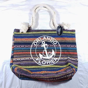 NEW Orlando Florida Beach Travel Zipper Bag Purse Tote Serape Rope Handles NWT - Picture 1 of 6