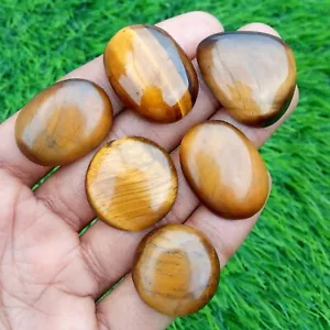 6 Pcs Natural Yellow tiger's eye Cabochon Loose Gemstone 22-30 mm Wholesale Lot - Picture 1 of 1