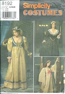 S 8192 Patrón de Costura Renacimiento DISFRAZ Vestido Fignood Velo Costura 16,18,20 NUEVO - Imagen 1 de 1