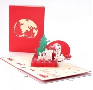 NEW! Christmas Santa Sleigh 3D Pop Up Holiday Greeting Card Christmas FAST SHIP! - Picture 1 of 1