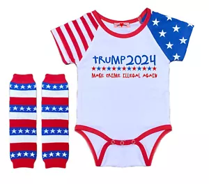 Trump 2024 Funny Bodysuit Romper Outfit Shirt Set Make Crime Illegal Again - Picture 1 of 2
