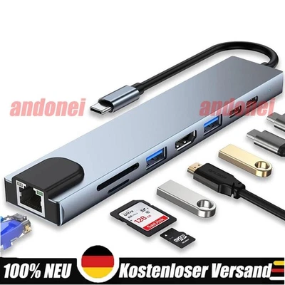 USB-C Hub 8IN1 Adapter 4K HDMI USB 3.0 LAN RJ45 Ethernet Micro SD Kartenleser - Bild 1 von 4
