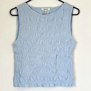 Neu mit Etikett Madewell hellblau gesmoktes Tanktop aus Baumwoll-Leinenmischung U-Boot-Ausschnitt - Größe: Small - Bild 1 von 6