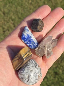 Crystal Gemstone 5 Piece Lot Lapis Lazuli Tiger's Eye Agate Raw Quartz Garnet A4 - Picture 1 of 13