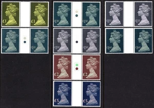 1977-87 MÁQUINAS £1-£5 JUEGO DE 8 PARES DE CANALETAS DESPLEGADAS, FINAS MNH - Imagen 1 de 1