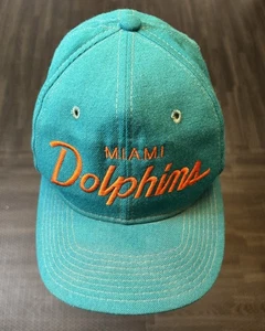 De colección Años 90 Miami Dolphins Lana Script Deportes Especialidades SnapBack Gorra Gorra NFL - Imagen 1 de 14