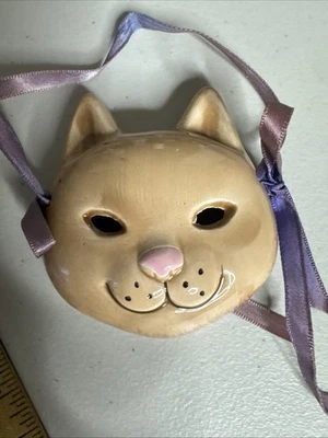 Vintage Midwest Importers Orange Ceramic Cat Kitten Face Mask  Ornament ORN107 - Image 1 of 4