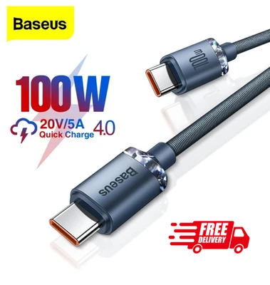 Baseus 100W USB C to USB C Cable Fast Charging 5A PD Type-C Lead 2m Phone Laptop - Image 1 of 4