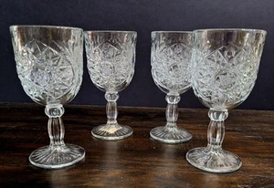 Libbey Hobstar Clear Star Of David Wine/Water Goblets (Set Of 4)  12 oz - Picture 1 of 11