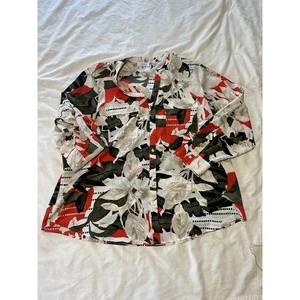 Blusa Calvin Klein Talla Grande 3XL | Top Abotonado Estampado Hojas Tropicales - Imagen 1 de 8