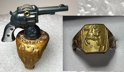 Anillo Lone Ranger 1947 Kix Cereal Premium 6 Tiradores y Caballo Vaquero Años 50" Foto 1 de 4