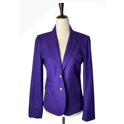 J Crew Blazer 女式 2 紫色羊毛单排扣金色纽扣小学生学院风 — 第 1/4 张图片