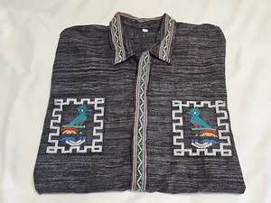 Vintage Guatemalan Quetzal Artes Embroidered Button Short Sleeve Shirt SZ Medium - Picture 1 of 18