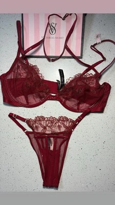 Victoria's Secret Very Sexy Low Cut Demi Bra Set 36C W/ Sz XS High Leg Thong NWT - Image 1 of 3