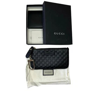 Gucci Microguccissima Coin Case 544248 Purse Pouch Key Leather Black Gold Luxury - Picture 1 of 8