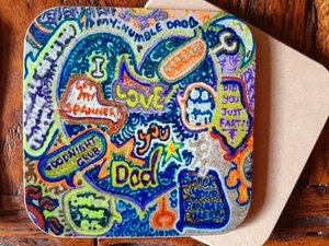 I Love You Dad Themed 2-Piece Colourful Glossy Square Hardboard Coasters. - Picture 1 of 6