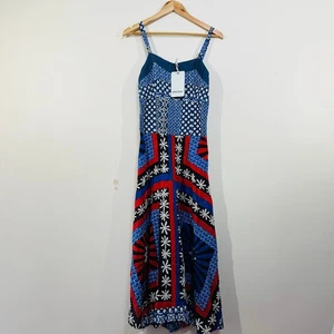 Orientique Maxi Dress Titan Blue Red White Floral Geometric 10 Boho Patchwork - Bild 1 von 22