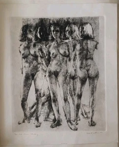 1970 Herbert Fink "Fünf Frauen stehend" Akt Radierung signierte Auflage 79/80 - Bild 1 von 14