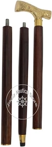 Elegant Brass Design Engraved Head Handle Victorian Wooden Walking Stick Cane - Picture 1 of 4