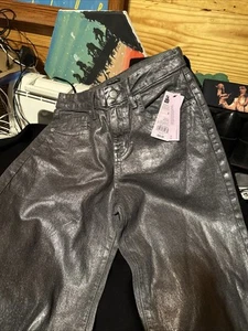 WILD FABLE High Rise Faux Leather Wide Leg Flare Pants Metallic Womens Size 2 - Picture 1 of 6