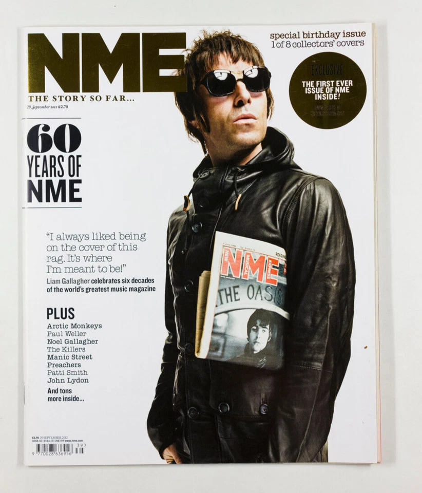 Liam Gallagher Oasis Birthday 60 Yrs of NME MAGAZINE September 2012 + 1st issue - Image 1 of 1