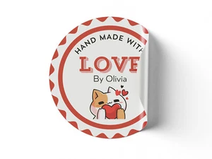 Personalised Name Hand Made With Love Stickers Bussiness Labels Tags for Packing - Picture 1 of 5