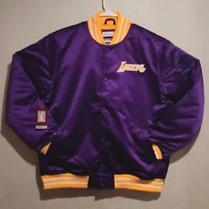 Mitchell & Ness Los Angeles Lakers Heavyweight Satin Bomber Purple Jacket - Picture 1 of 8