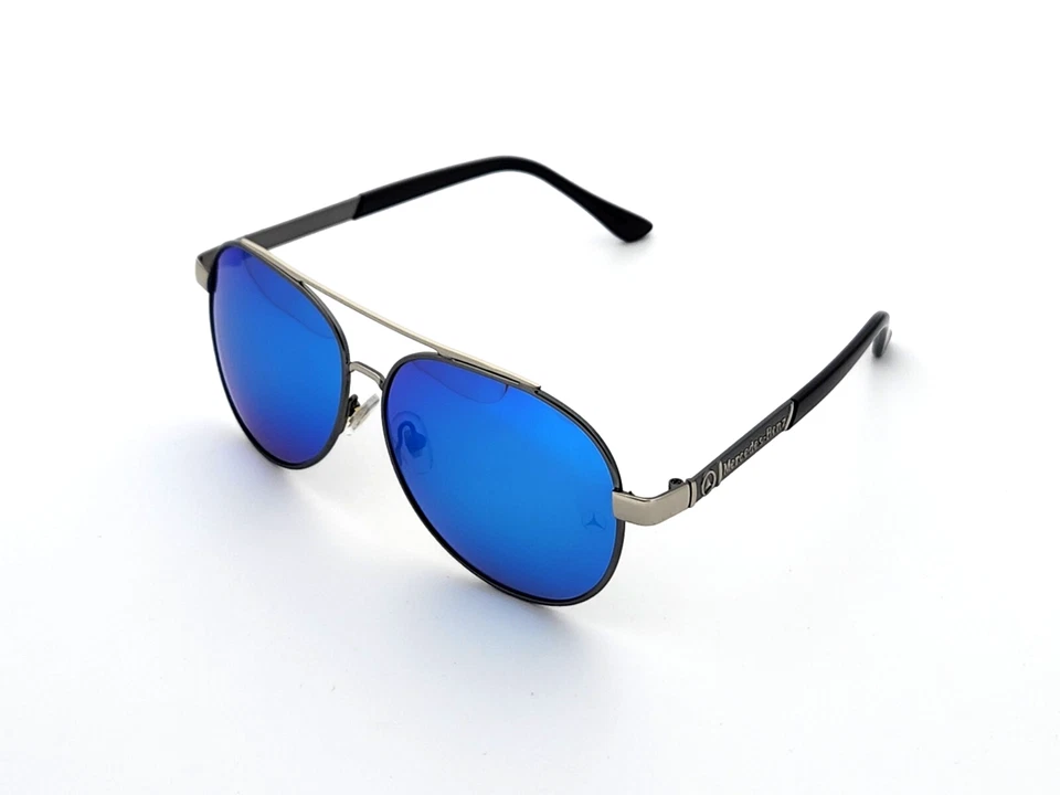 Polarized Mercedes Benz Metal Aviator Sunglasses Silver Frame Blue Mirror MB11 - Image 1 of 4