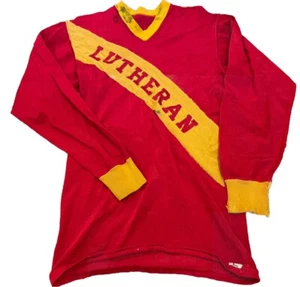 vtg 60s YELLOW RED JERSEY COLORBLOCK BAND SPORT t-shirt M L I3 - Picture 1 of 4