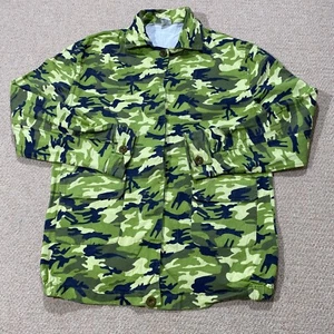 VINTAGE Camo Jacket Womens Large 16 Neon Woodland Camouflage USA Overshirt Army - Picture 1 of 13