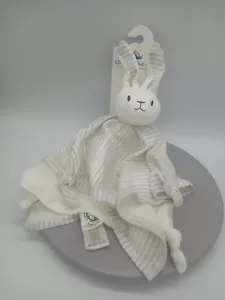 Under the Nile Organic Cotton White Bunny Rabbit w/Gray Lovey Security Blanket - Picture 1 of 4