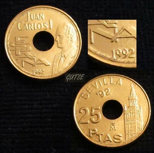 *GUTSE* JCI-422, 25 PESETAS 1992, LA GIRALDA, *DOBLE LISTEL*, SIN CIRCULAR - Imagen 1 de 1