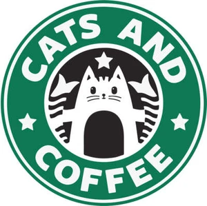 Katzen und Kaffee Vinyl-Aufkleber 6 Zoll breit - Bild 1 von 1