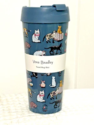Taza de viaje Vera Bradley 16 OZ en maullido de gato *¡gran idea de regalo! Foto 1 de 2