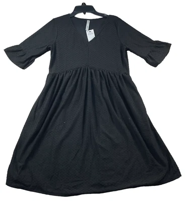 NY Collection Dress Womens size Medium Petite PM Black Swiss Dot Elbow Slv New - Image 1 of 4