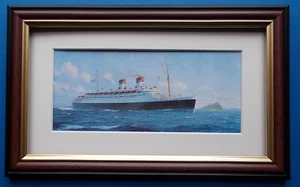 FRAMED SHIPPING PRINT OF CONTE DI SAVOIA PASSING GIBRALTA - Picture 1 of 1