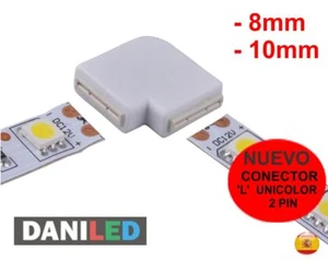 CONECTOR EN L 2 PIN PARA TIRAS LED DE 8mm ó 10mm UNICOLOR (NUEVO PRODUCTO) - Imagen 1 de 5