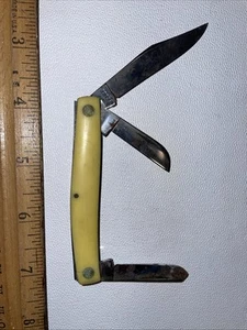 VINTAGE CASE XX 1975, 5 DOT SMALL YELLOW BIRDSEYE FOLDING KNIFE - Picture 1 of 4