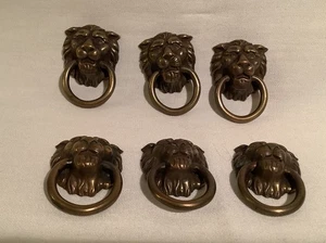 Lot Of 6 Vintage Lion Head Dresser Chest Drawer Knob Cabinet Pulls USA - Picture 1 of 6