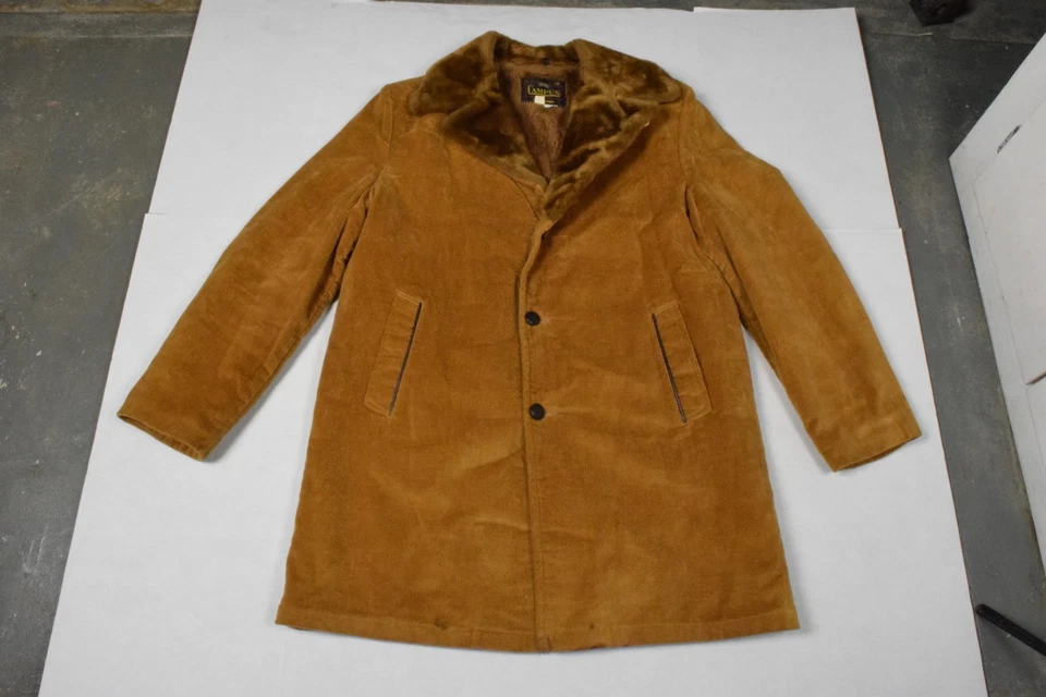 Abrigo de Pana Vintage Campus Talla 44 Largo Años 70 Trigo Dorado Forrado Sherpa Hecho en EE. UU. Foto 1 de 4