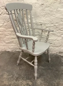 PAINTED SOLID BEECH WOOD WINDSOR STYLE LARGE CARVER CHAIR ~ SHABBY CHIC - Picture 1 of 2