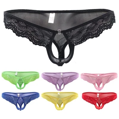 Briefs Low Men's Sexy Lace Low Rise Briefs Thongs T-Back Thongs Crotch Lace Set - image 1 of 4