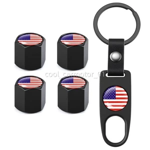 5x Black US American Flag KeyChain Key Ring Car Tire Air Valve Stem Caps - Picture 1 of 4
