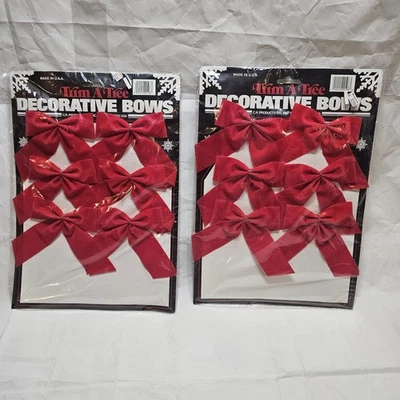 NOS 12 Red Velvet Bows 4" Christmas Tree Trimming W/ Tie-Ons VTG  - Image 1 of 4