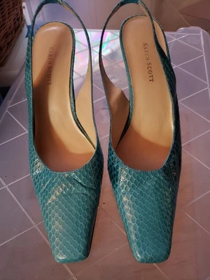 Mujer Talla 8 1/2 M Karen Scott Aqua Piel de Serpiente Cuero Stilleto Tacones Foto 1 de 4