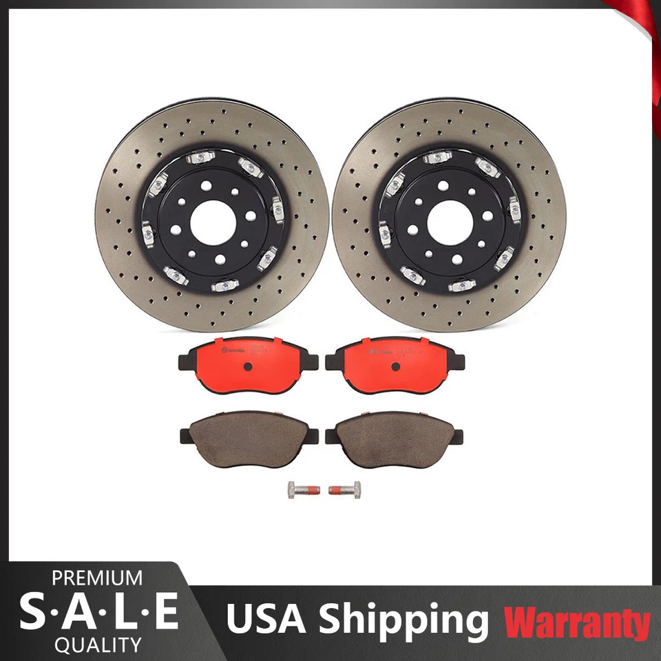 Kit de freio dianteiro Brembo perfurado 305mm PVT rotor de freio e pastilhas de cerâmica para Fiat 500 - Imagem 1 de 4