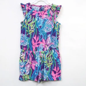 Lilly Pulitzer Girls Mini Patsi Romper Ruffle Floral Printed M 6-7 Years 281118 - Picture 1 of 5