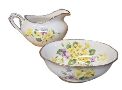 Royal Albert Bone China "Primulette" Crema/Azúcar Set Onagra Amarilla Inglaterra Foto 1 de 4